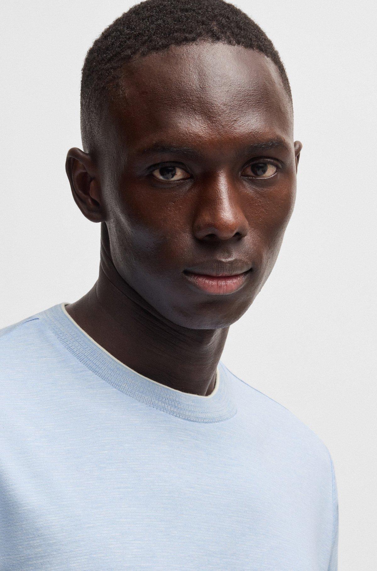 Cotton-silk T-shirt with fineline stripes Product Image