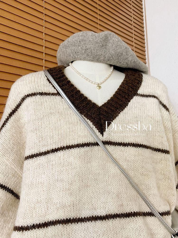 V-Neck Striped Sweater Product Image