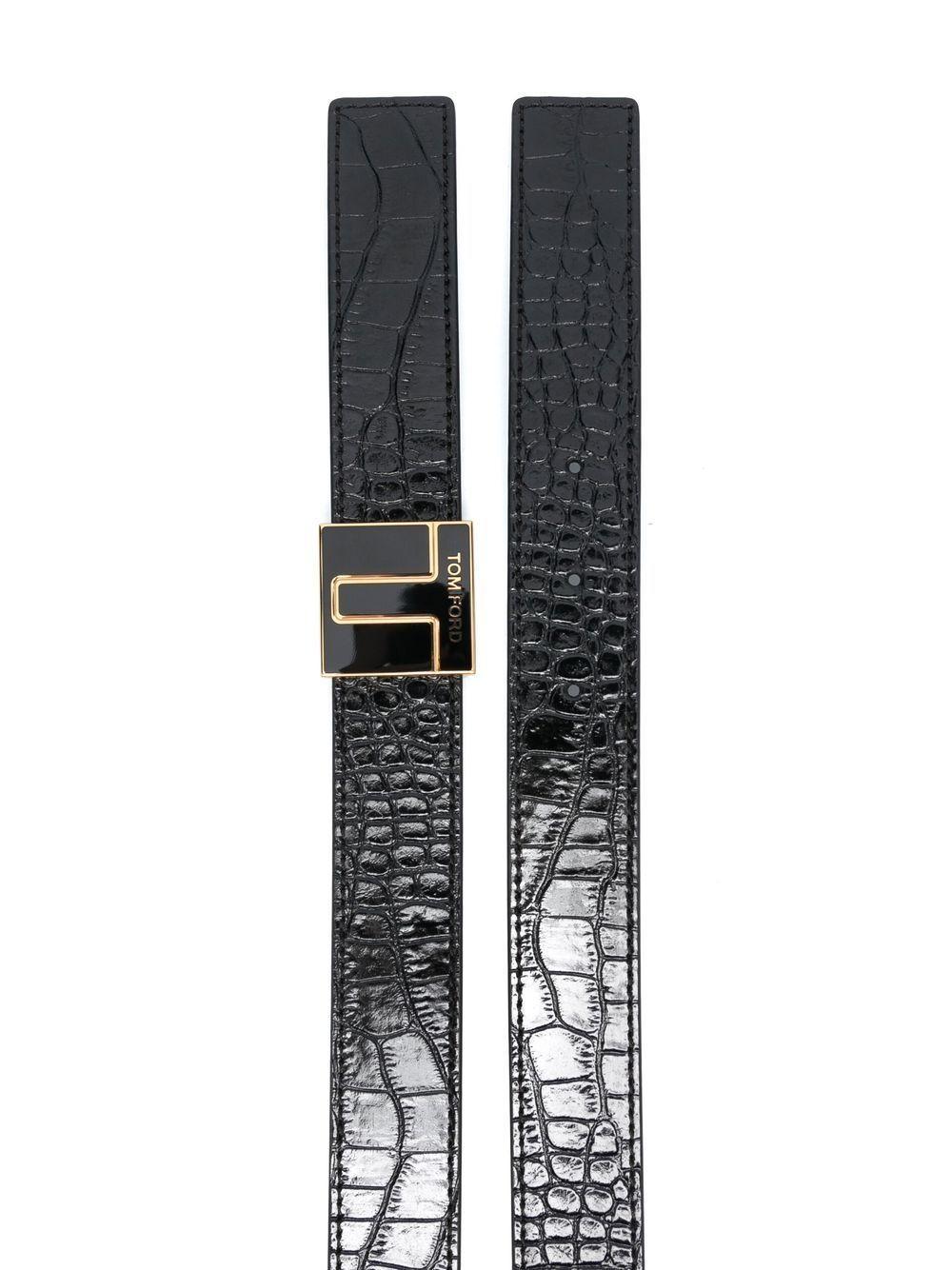 TOM FORD Croc-embossed Logo-plaque Belt In Black Product Image