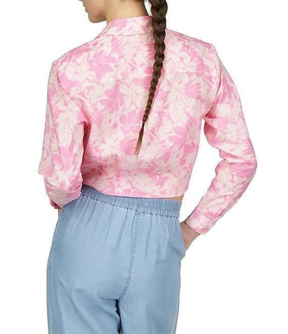 Michael Kors Collared Neckline Long Sleeve Palm Print Tie Shirt Product Image