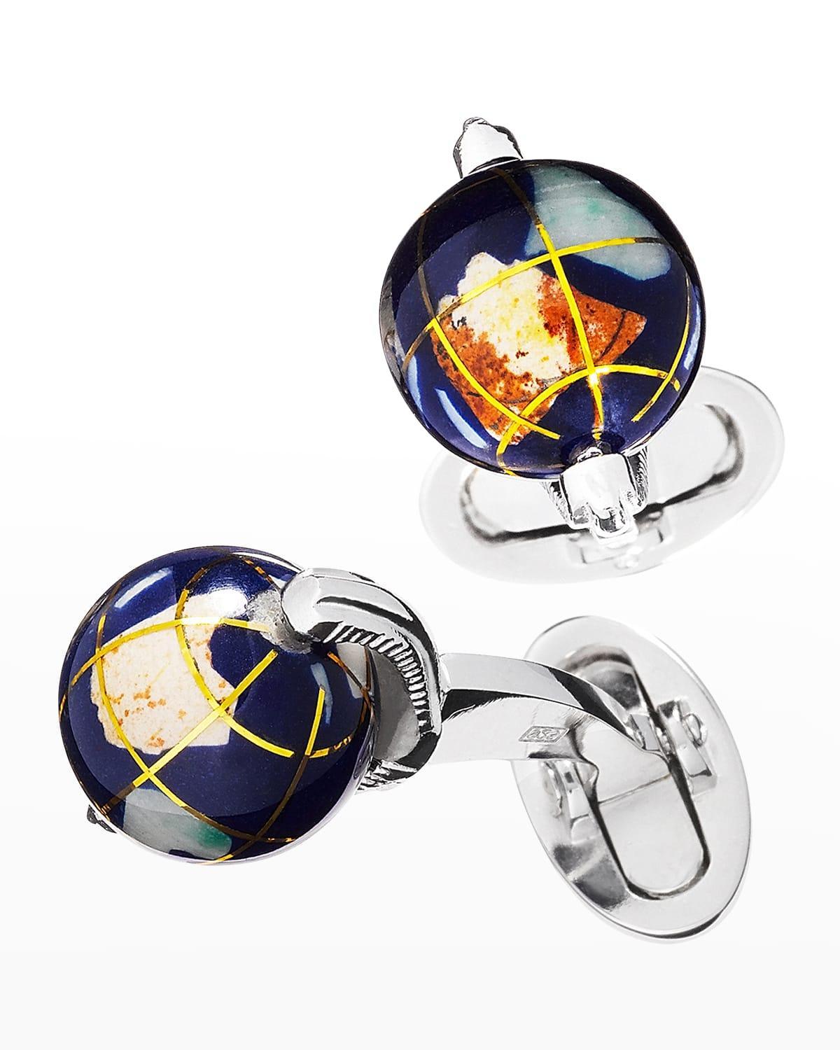 Spinning Lapis Inlay Globe Cuff Links Product Image