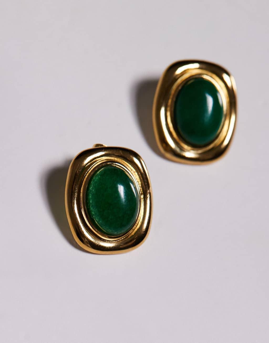 8 Other Reasons large stud earrings with green stone in 18k gold plated Product Image