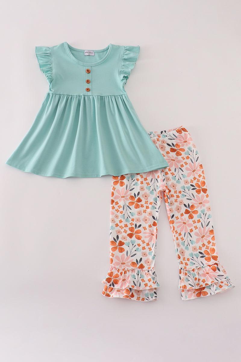 Sage floral ruffle pants set Product Image