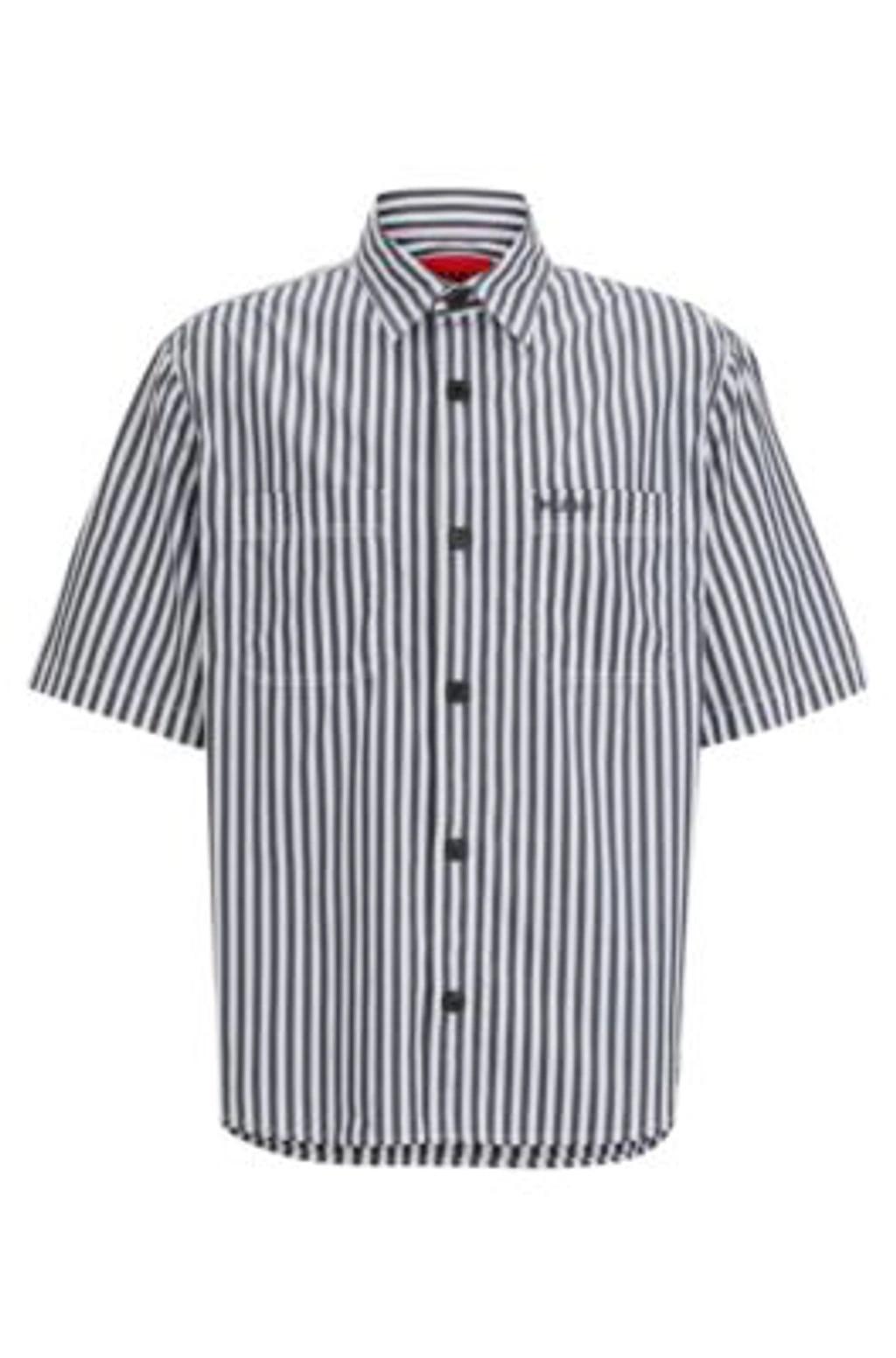 HUGO BOSS Oversize-fit Shirt In Striped Cotton Chambray In Dark Blue Product Image