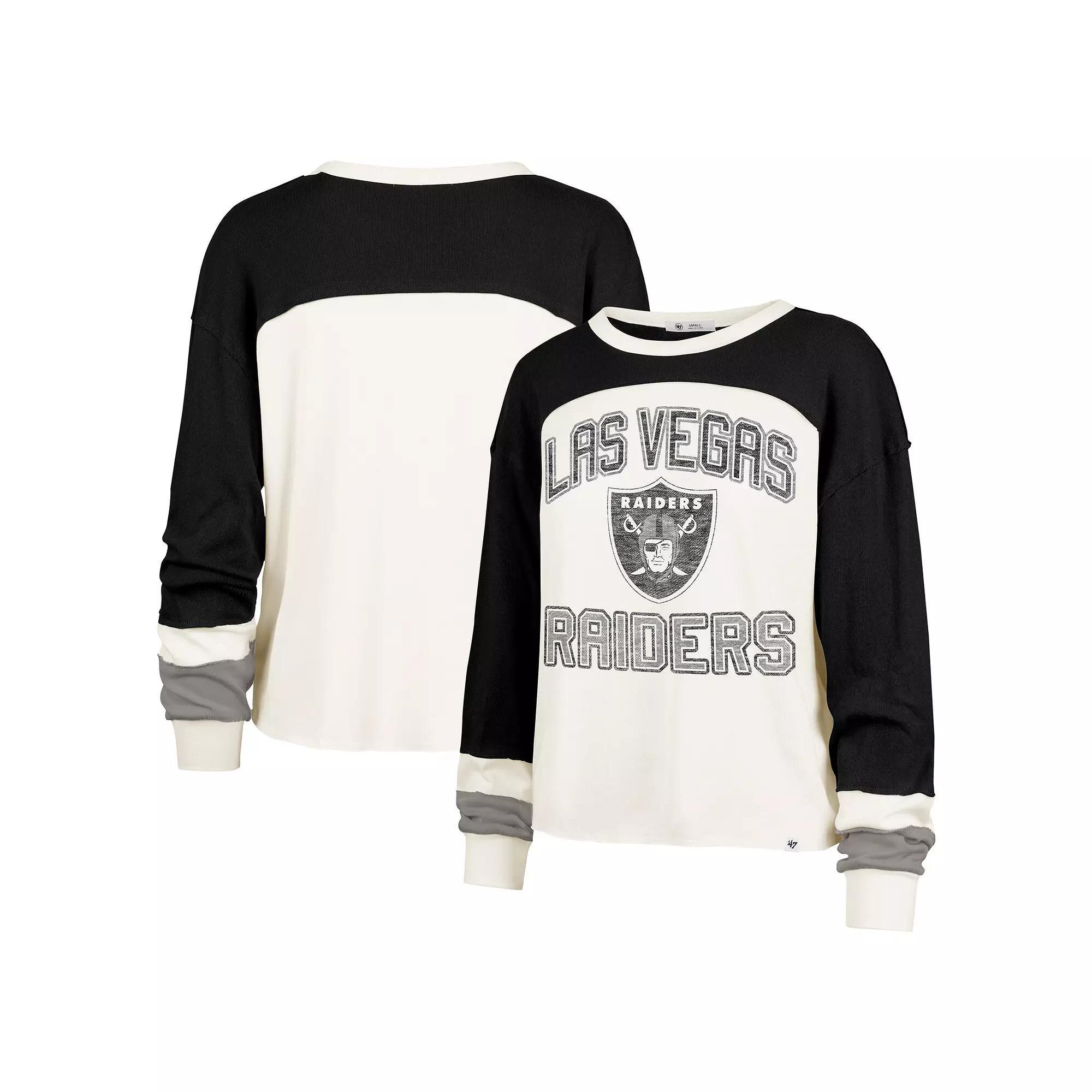 Womens 47 Cream Las Vegas Raiders Double Header Curve Raglan Long Sleeve Crop Top Product Image