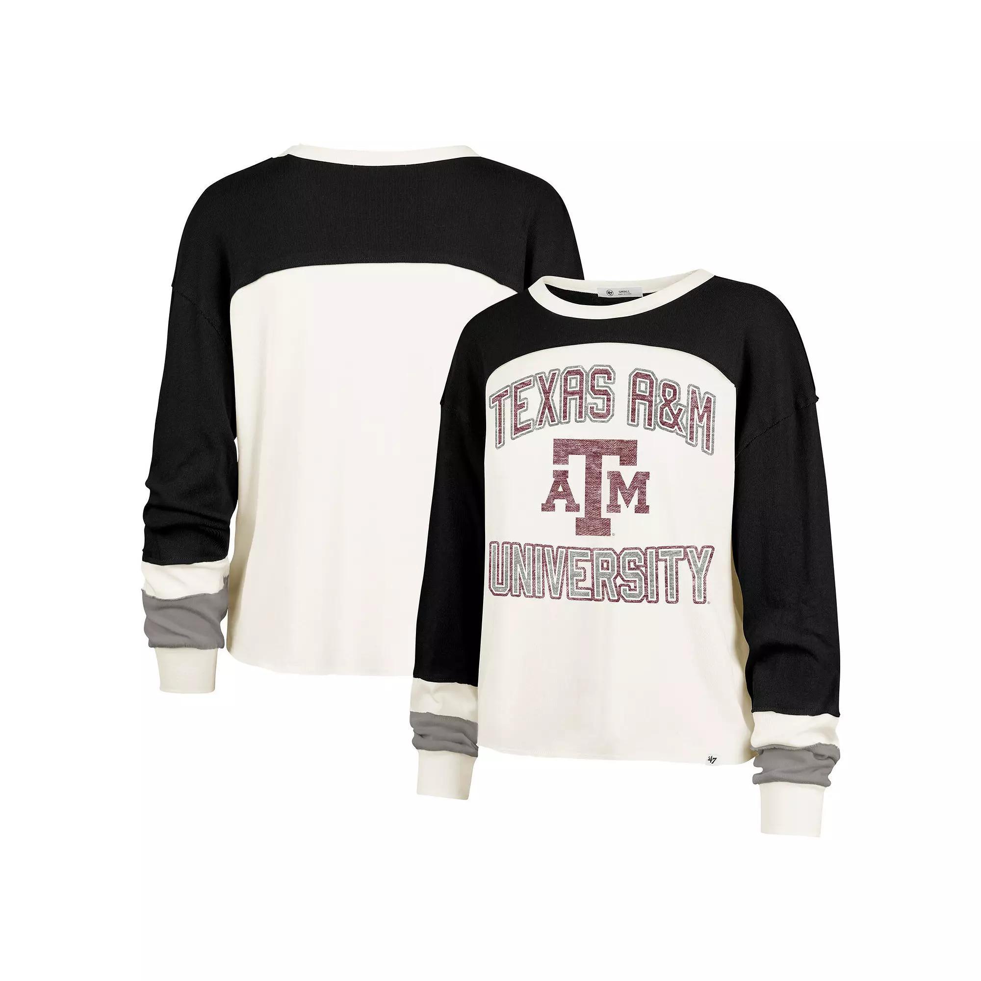 Women's '47  Cream Texas A&M Aggies Double Header Curve Raglan Long Sleeve T-Shirt, Size: XL, Beige Product Image