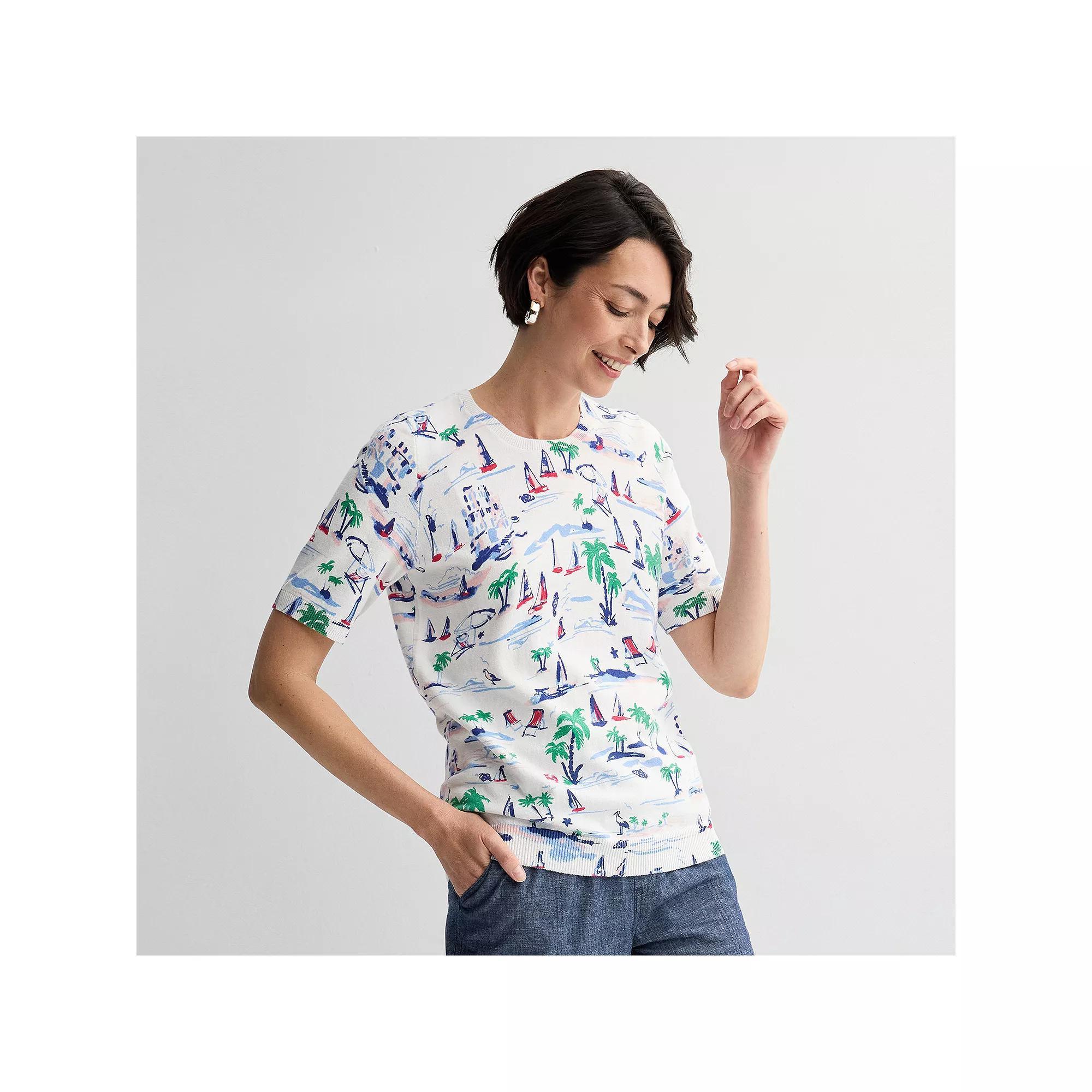 Women's Croft & Barrow® Printed Elbow Sleeve Pullover Top,  Product Image