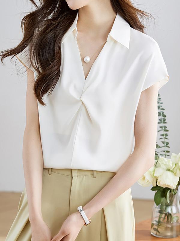 Loose Raglan Sleeve Solid Color Split-Joint Lapel Blouses&Shirts Tops Product Image