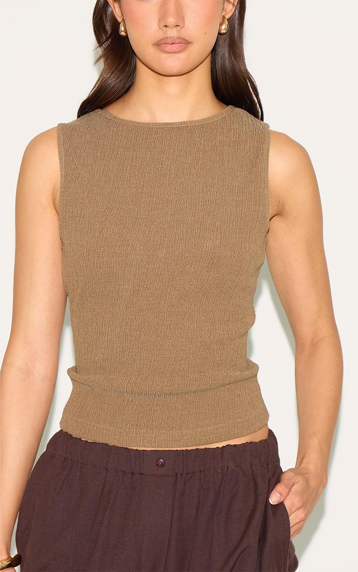 Mushroom Textured Boat Neck Sleeveless Top Product Image