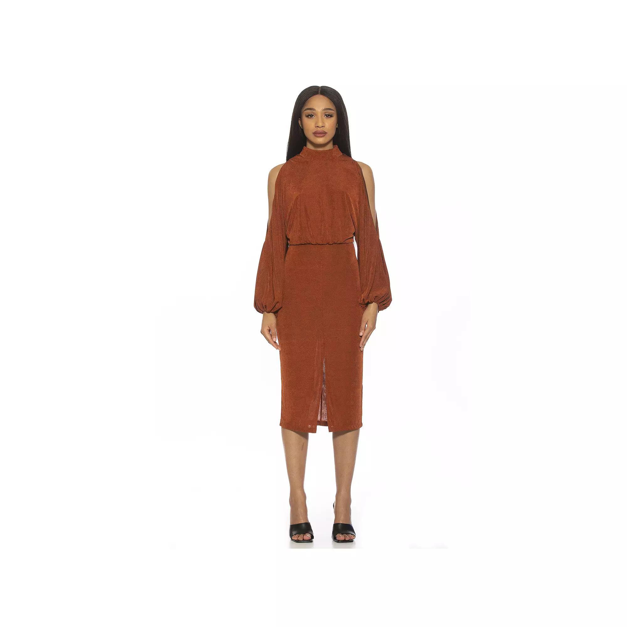 Women's ALEXIA ADMOR Sem Mockneck Cold Shoulder Midi Dress, Size: XS, Blue Product Image