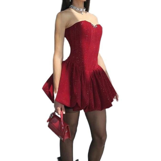 Strapless Corset Waist Mini A-Line Dress Product Image