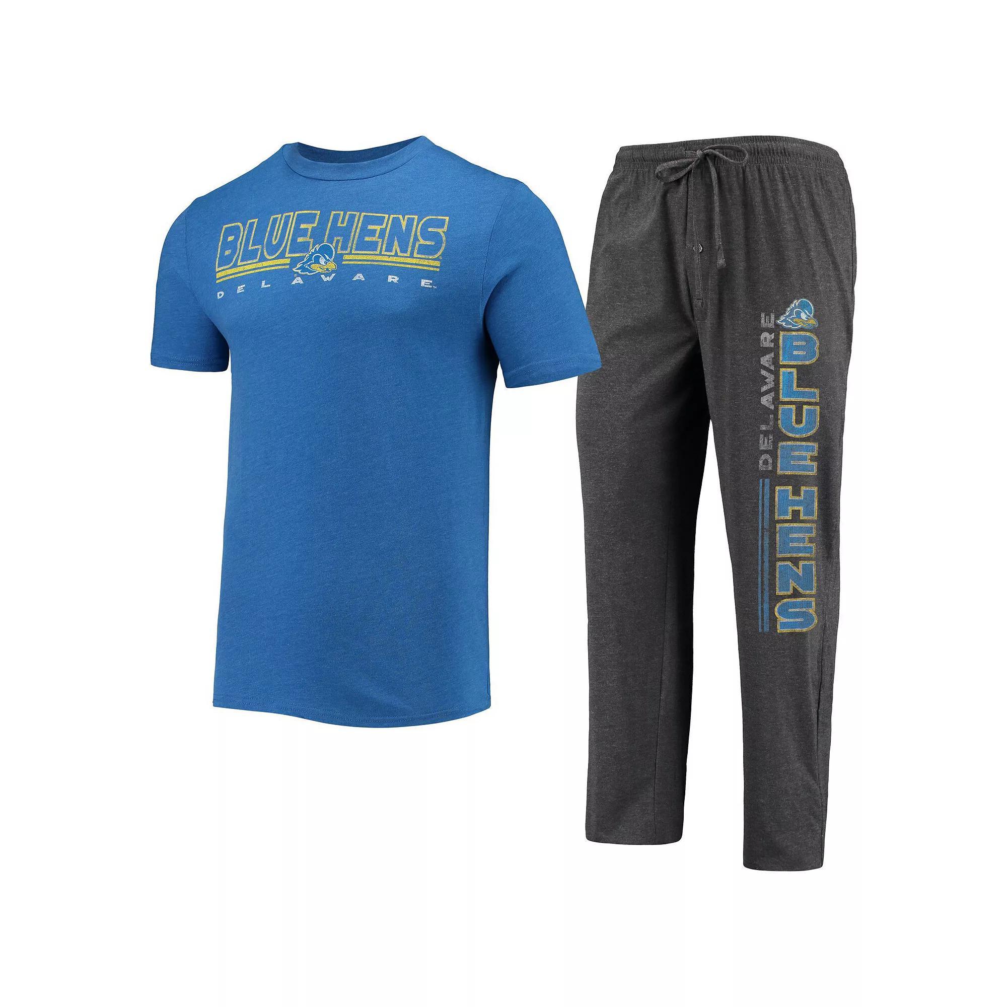 Men's Concepts Sport Heathered Charcoal/Royal Delaware Fightin' Blue Hens Meter T-Shirt & Pants Sleep Set, Size: Large Product Image