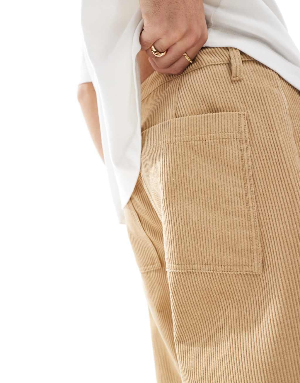 ASOS DESIGN straight leg corduroy pants in beige  Product Image