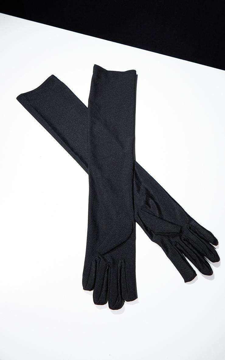 Black Plain Satin Long Gloves Product Image