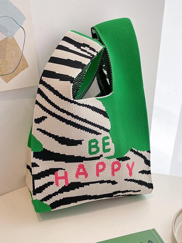 Letter Print Zebra-Stripe Bags Woven Handbag Product Image