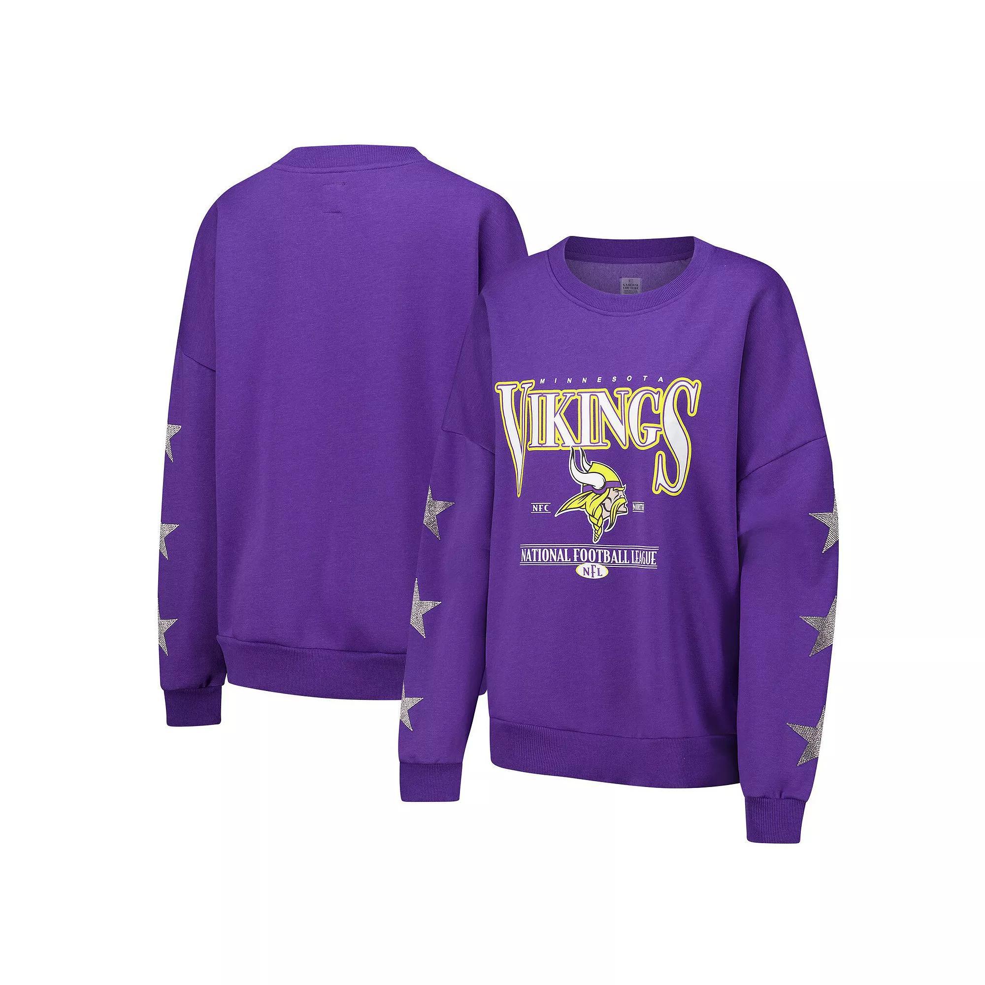 Women's Gameday Couture Purple Minnesota Vikings Rhinestone Star Sleeve Settle the Score Tri-Blend Pullover Sweatshirt, Size: Medium Product Image