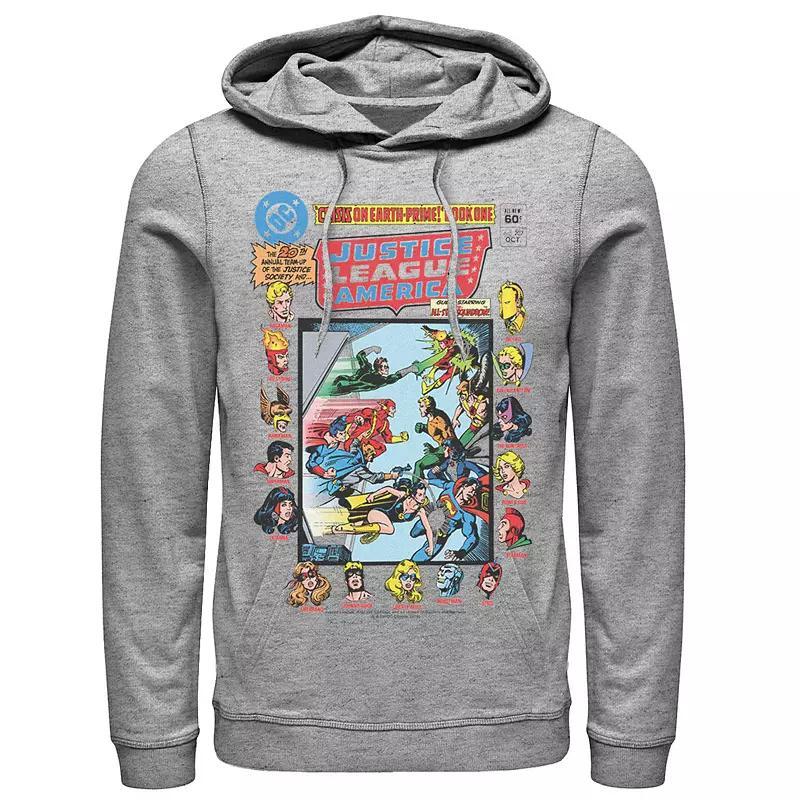 Mens Justice League Crisis On Earth Vintage Cover Hoodie Athletic Grey Product Image