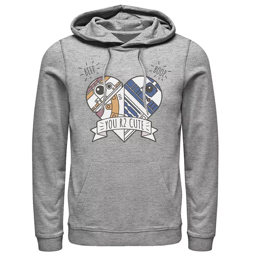 Men's Star Wars Valentine's Day "You R2 Cute" Heart Droids Hoodie, Size: Medium, Athletic Grey Product Image