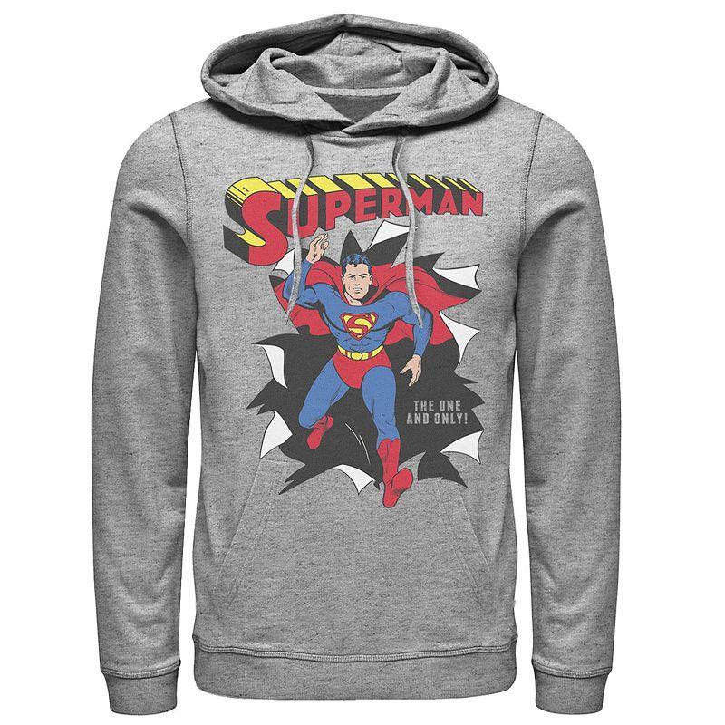 Men's DC Comics Superman Through Wall Poster Hoodie, Size: 3XL, Athletic Grey Product Image