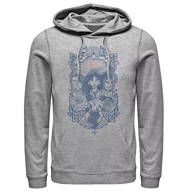 Disneys Aladdin Mens Jasmine, Jafar & Genie Graphic Hoodie Athletic Grey Product Image