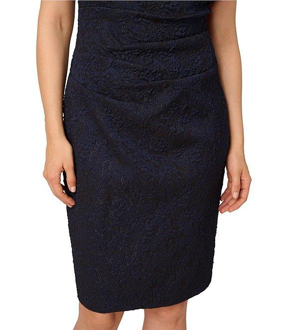Adrianna Papell Jacquard Asymmetrical Neck Sleeveless Sheath Dress Product Image