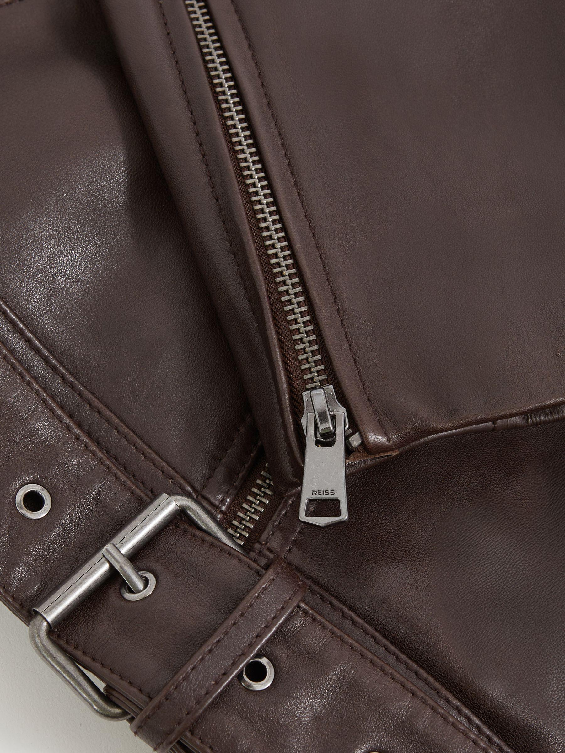 Leather Biker Jacket in Chocolate Brown Product Image