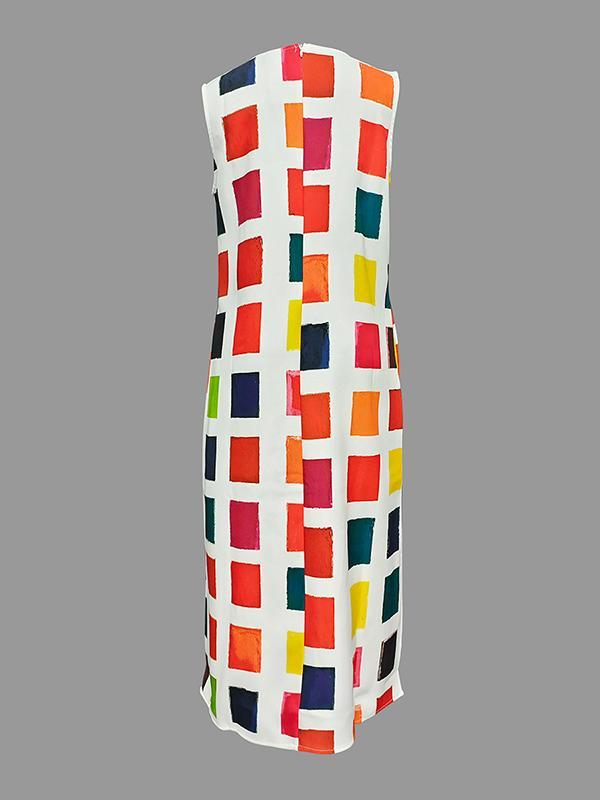 A-Line Loose Contrast Color Pockets Split-Side Round-Neck Midi Dresses Product Image