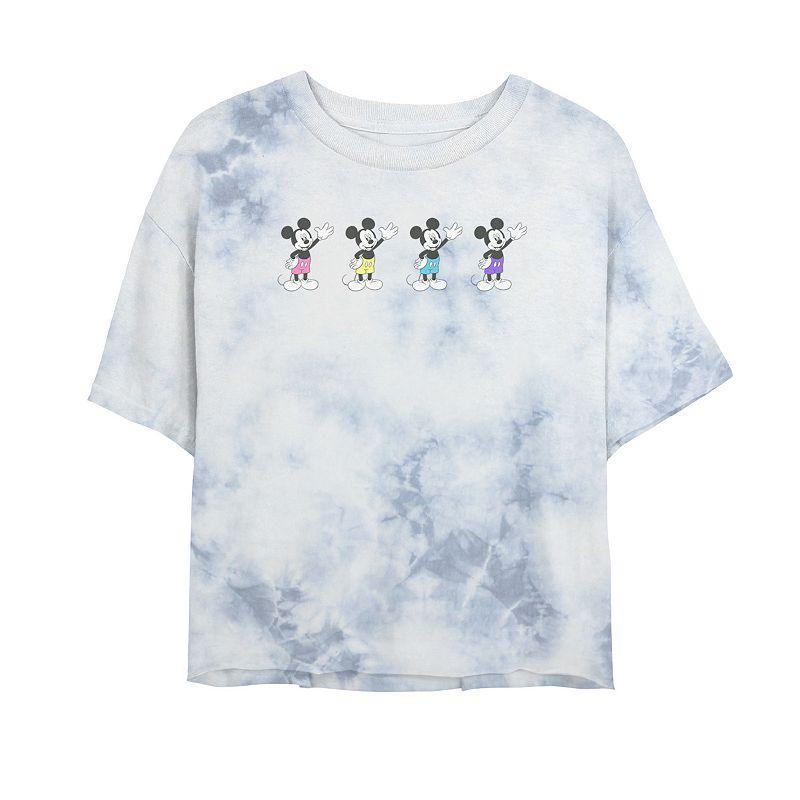 Juniors' Disney Mickey And Friends Mickey Mouse Neon Line Up Bombard Wash Crop Graphic Tee, Women's, Size: Small, White Blue Product Image