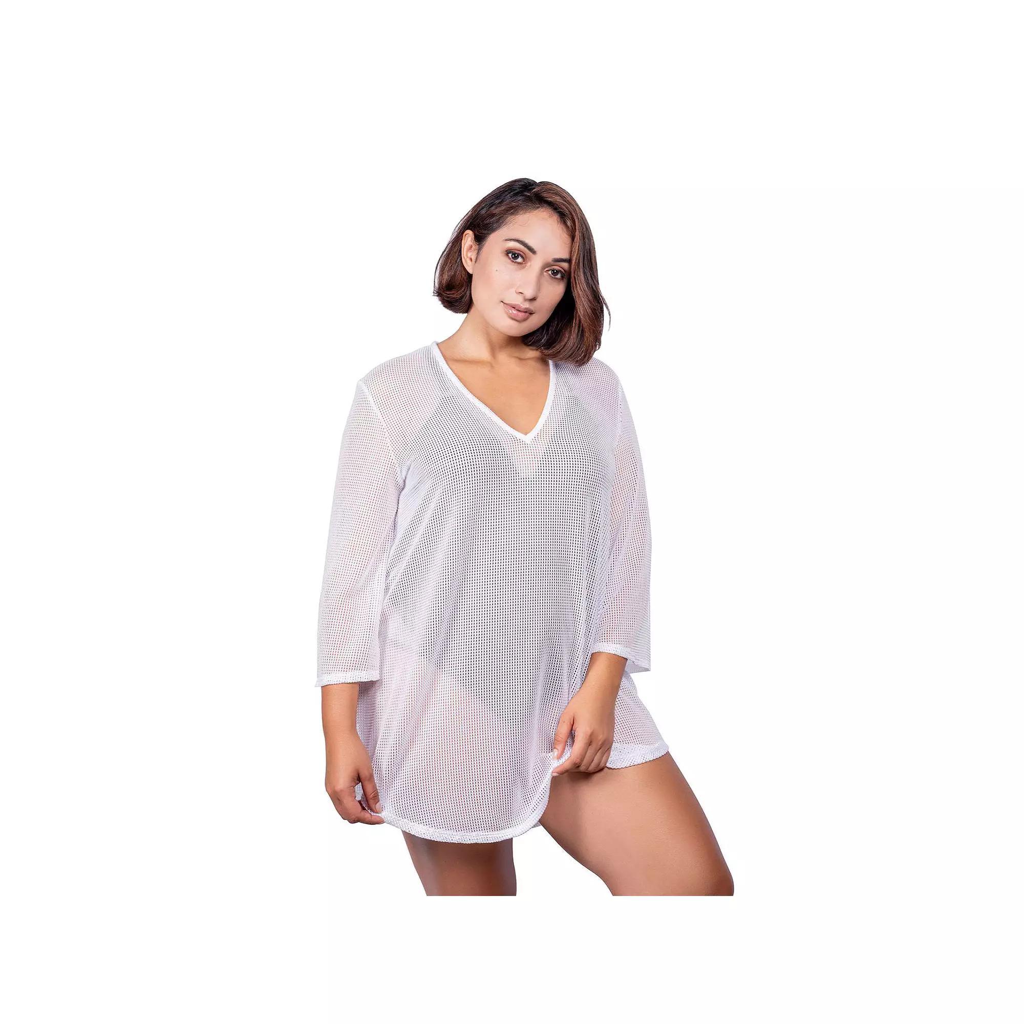 Plus Size Jordan Taylor Sheer Swim Tunic Cover-Up, Women's, Size: 1XL, White Product Image