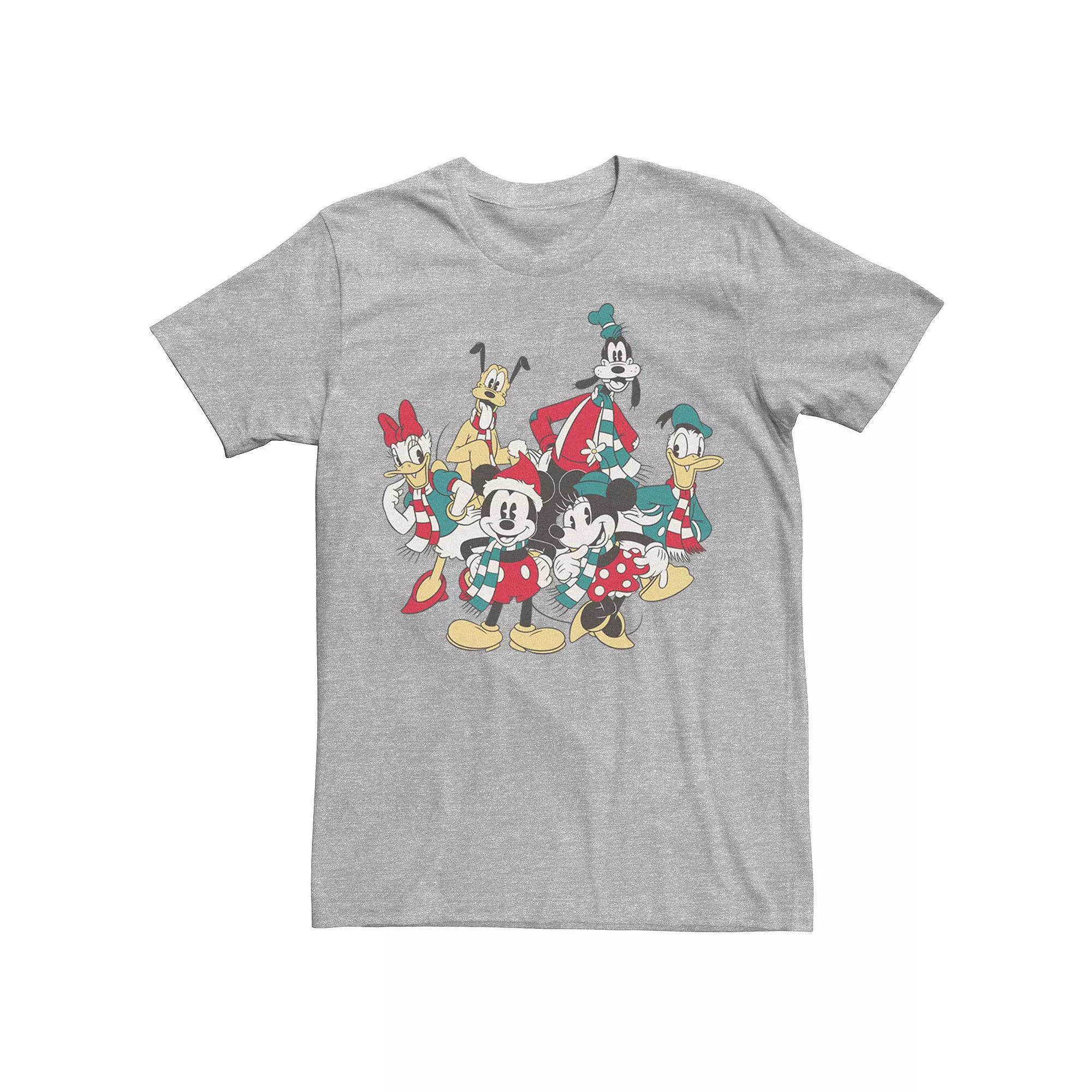 Men's Mickey Classic Holiday Group Christmas Group Shot Tee, Size: 3XL, Athletic Grey Product Image