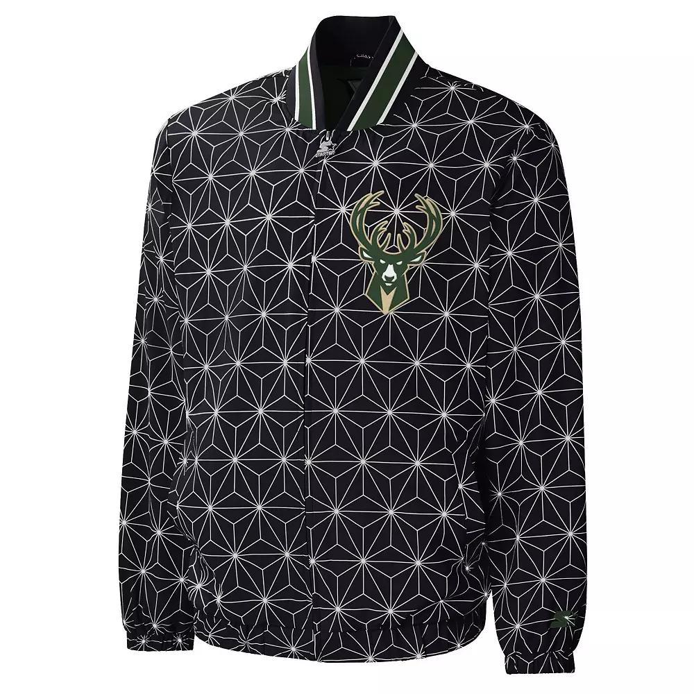 Men's Starter Black Milwaukee Bucks In-Field Play Fashion Satin Full-Zip Varsity Jacket,  Product Image