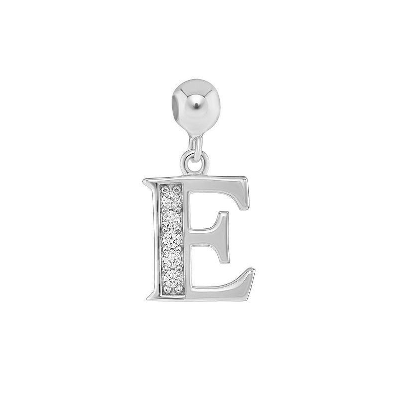 PRIMROSE 18k Gold Plated Pave Cubic Zirconia Initial Sliding Charm, Womens, Silver Tone M Product Image