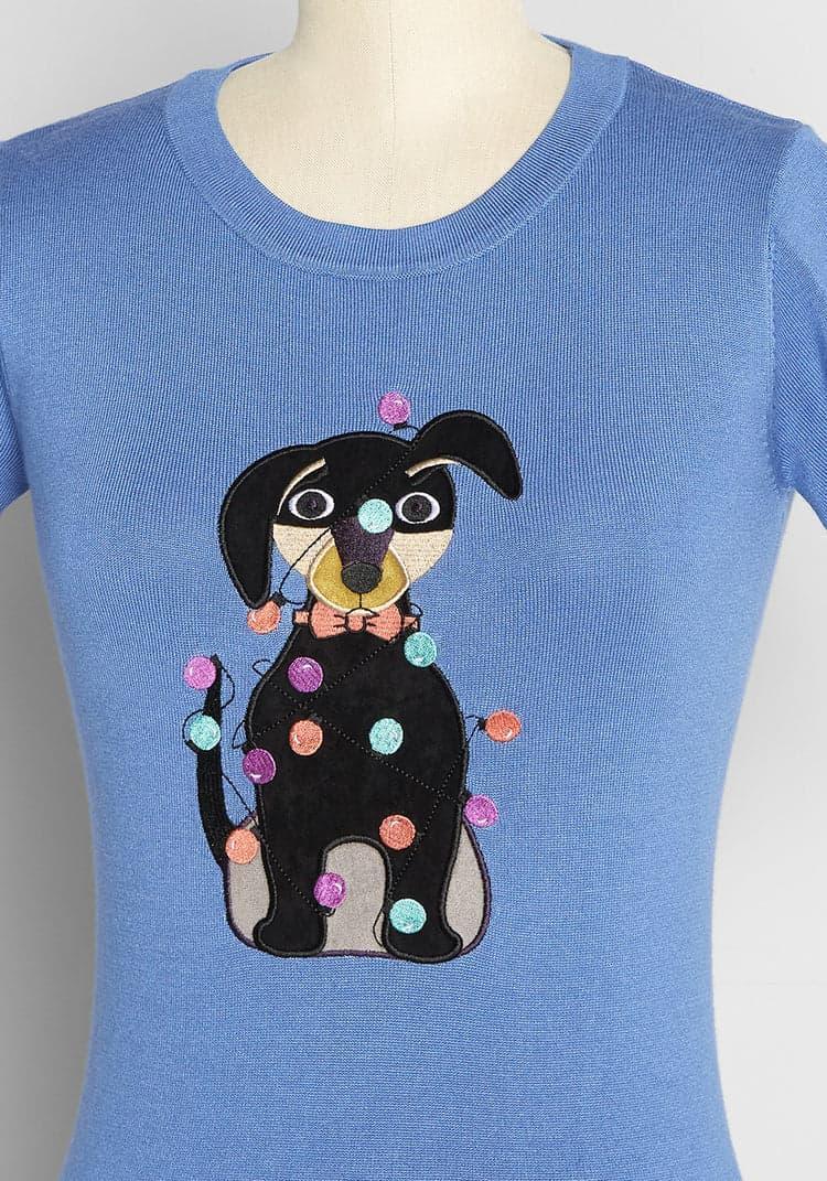 Dachshund Through the Glow Embroidered Knit Top Product Image