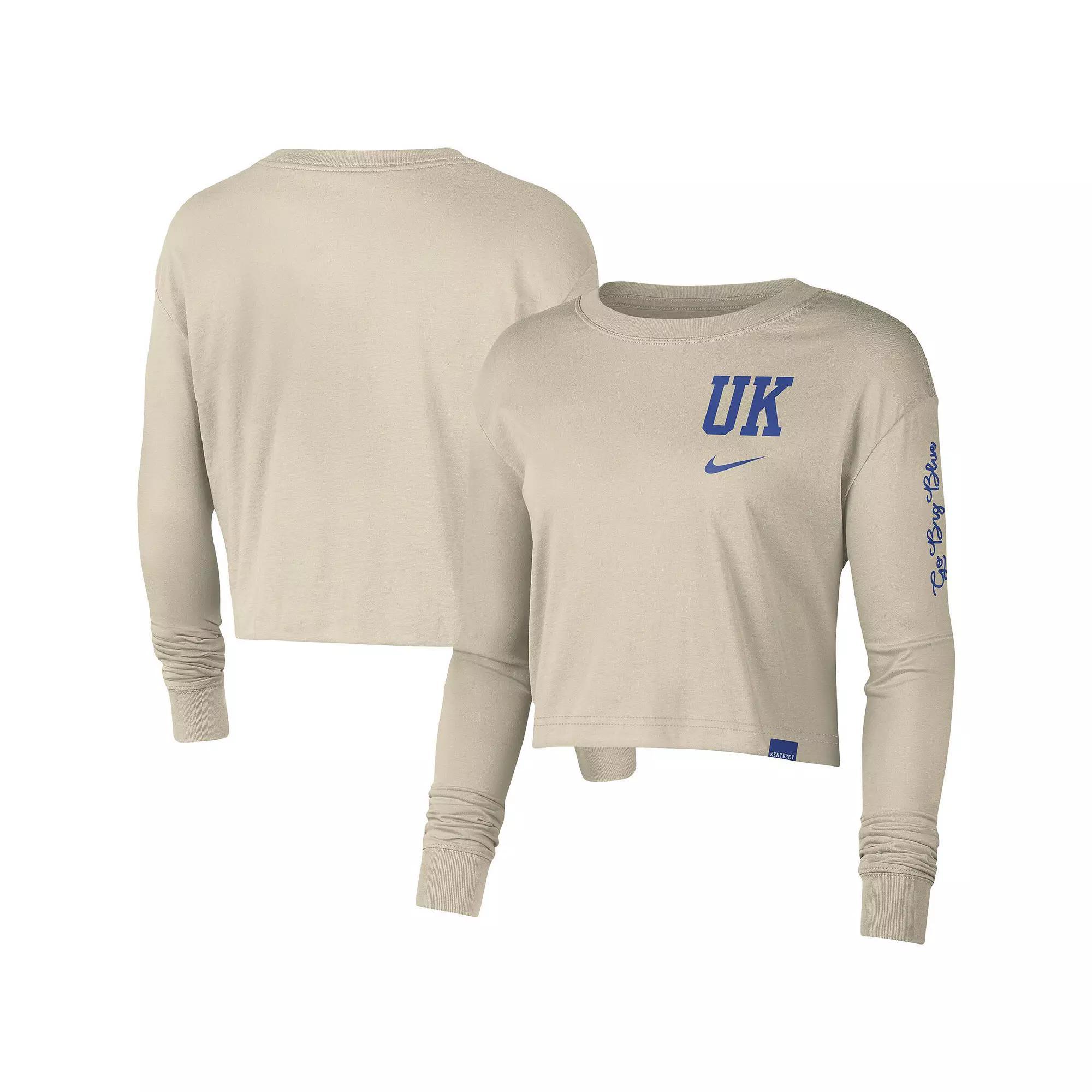 Women's Nike Cream Kentucky Wildcats Varsity Letter Long Sleeve Crop Top, Size: 2XL, Beige Product Image