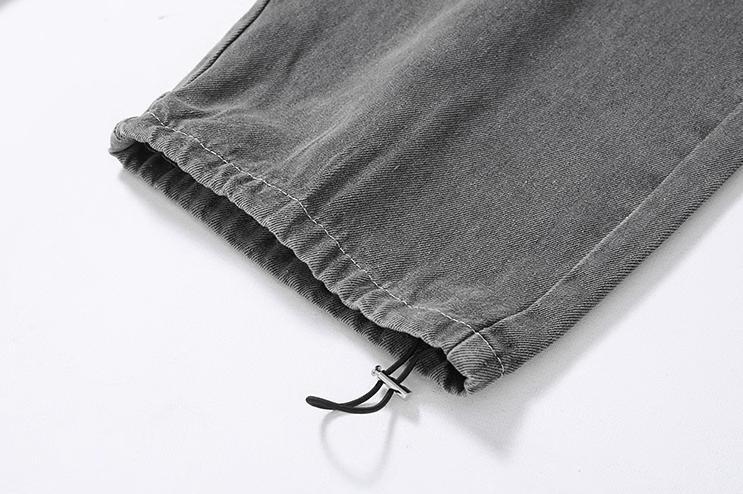 RT No. 11513 GRAY DRAWSTRING WIDE CARGO PANTS Product Image