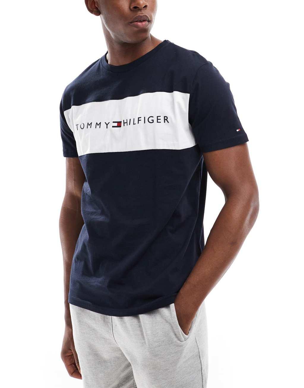 Tommy Hilfiger logo stripe lounge T-shirt in navy Product Image