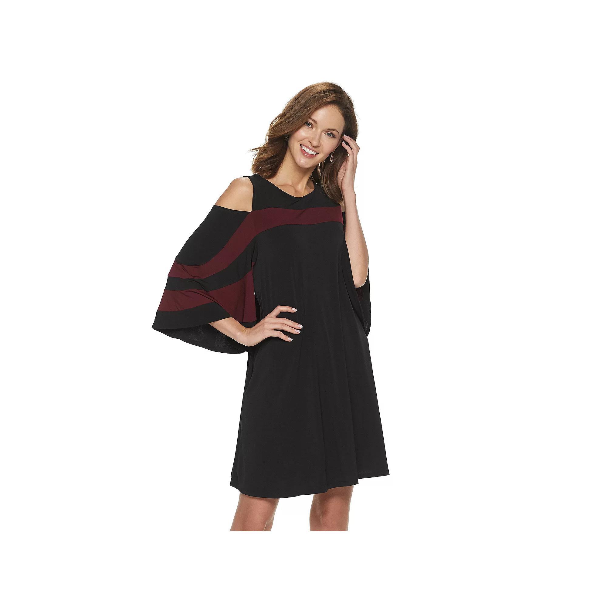 Women's Nina Leonard Draped Sleeve Cold-Shoulder Dress, Size: XL, Deep Red Team Product Image