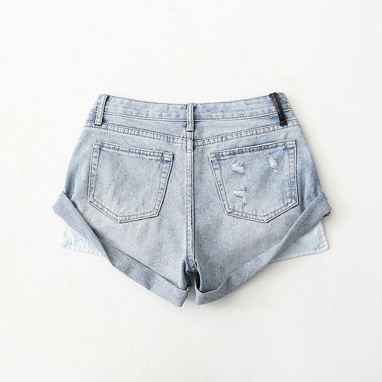 Low Rise Washed Denim Shorts Product Image