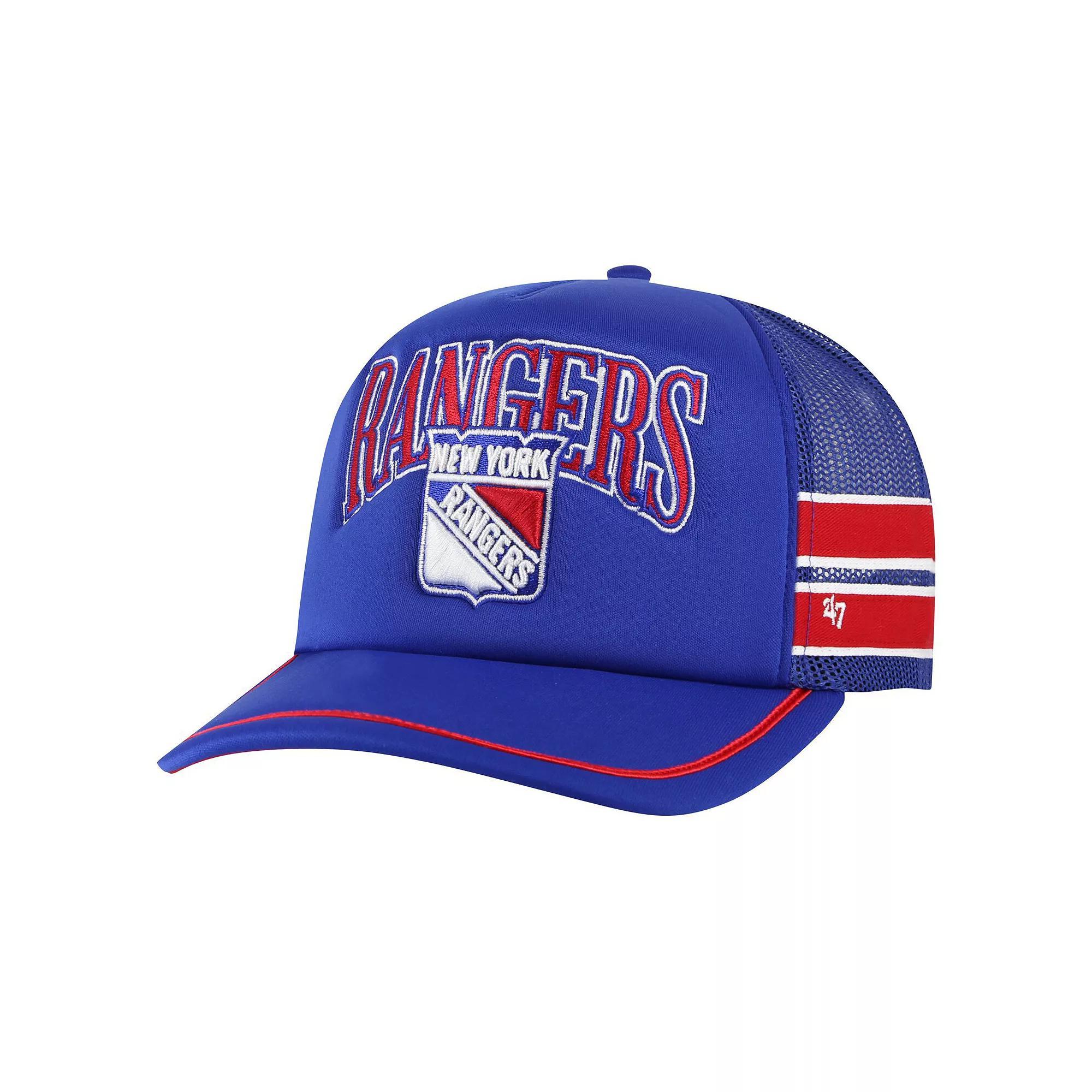 Men's '47 Blue New York Rangers Sideband Stripes Trucker Snapback Hat, Ran Blue Product Image