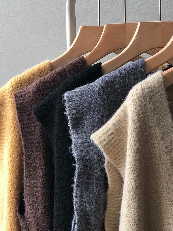 Knitting Irregularity Solid V-Neck Vest Product Image