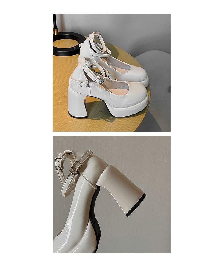Platform Ankle Strap Patent Leather Block Heel Pumps Product Image