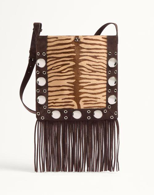 VALENTINO GARAVANI NELLCÔTE SHOULDER BAG IN ANIMALIER PONY-EFFECT CALFSKIN WITH FRINGES Product Image