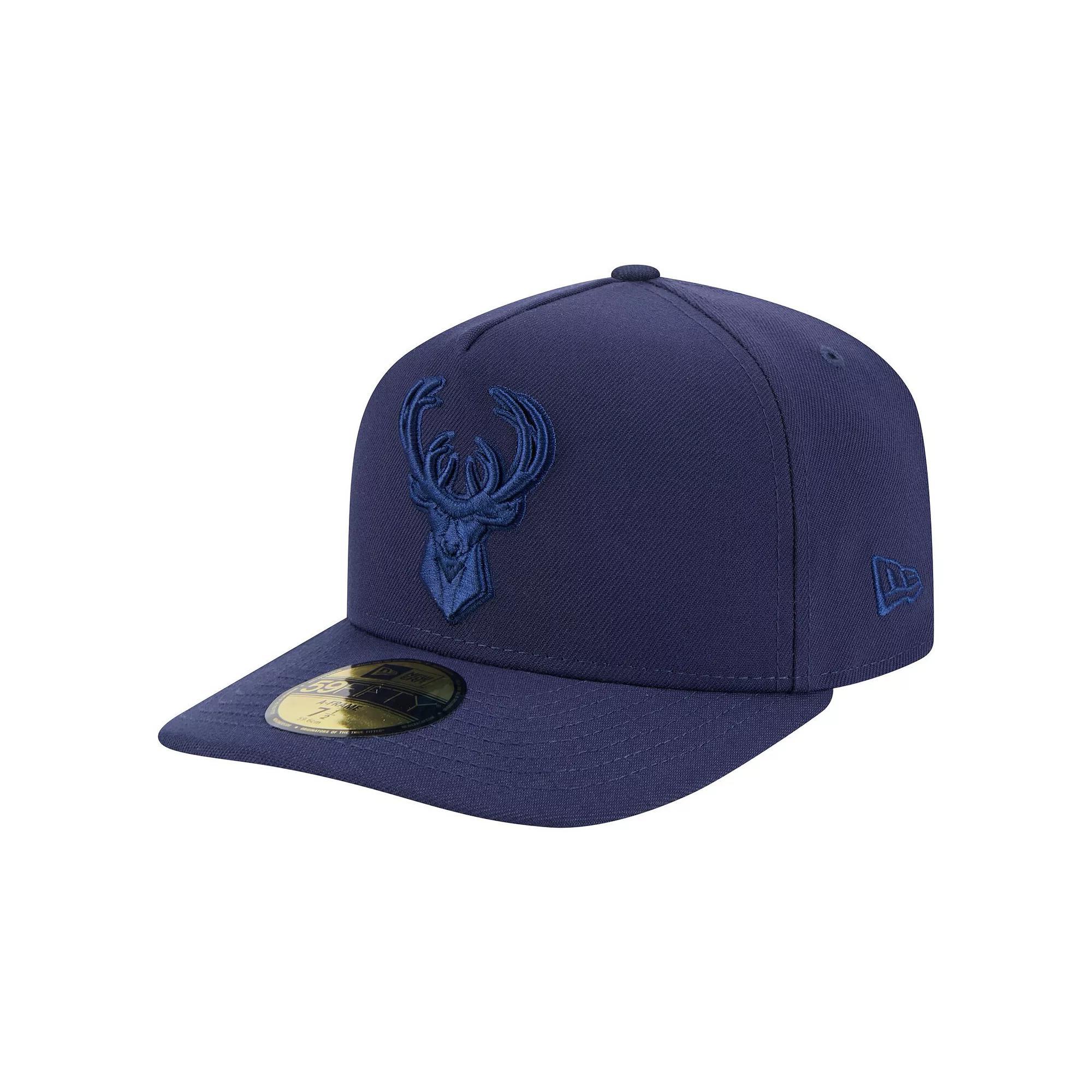 Men's New Era Navy Milwaukee Bucks Colorpack A-Frame Pinch Front 59FIFTY Fitted Hat,  Product Image