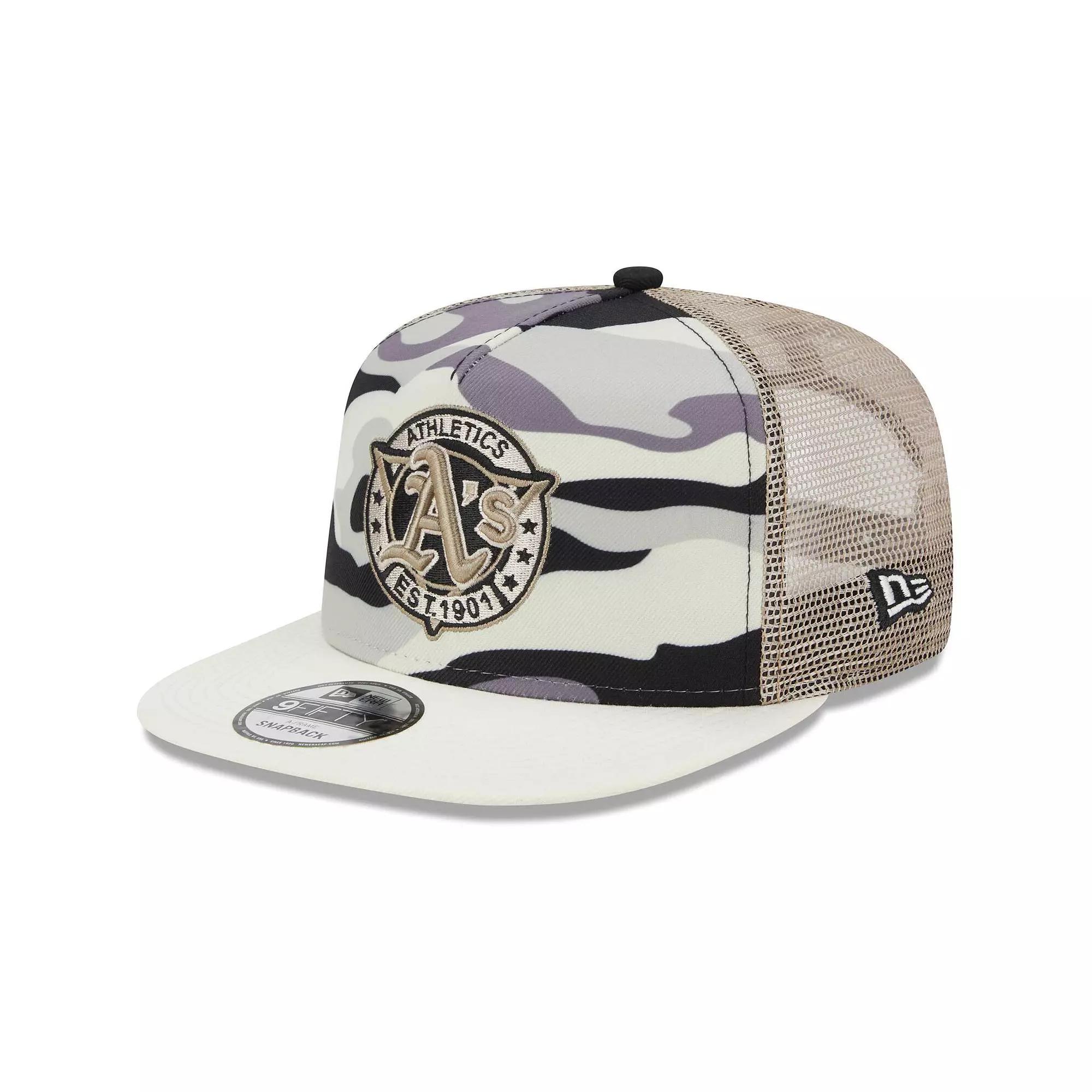 Men's New Era White Oakland Athletics Chrome Camo A-Frame 9FIFTY Trucker Snapback Hat Product Image