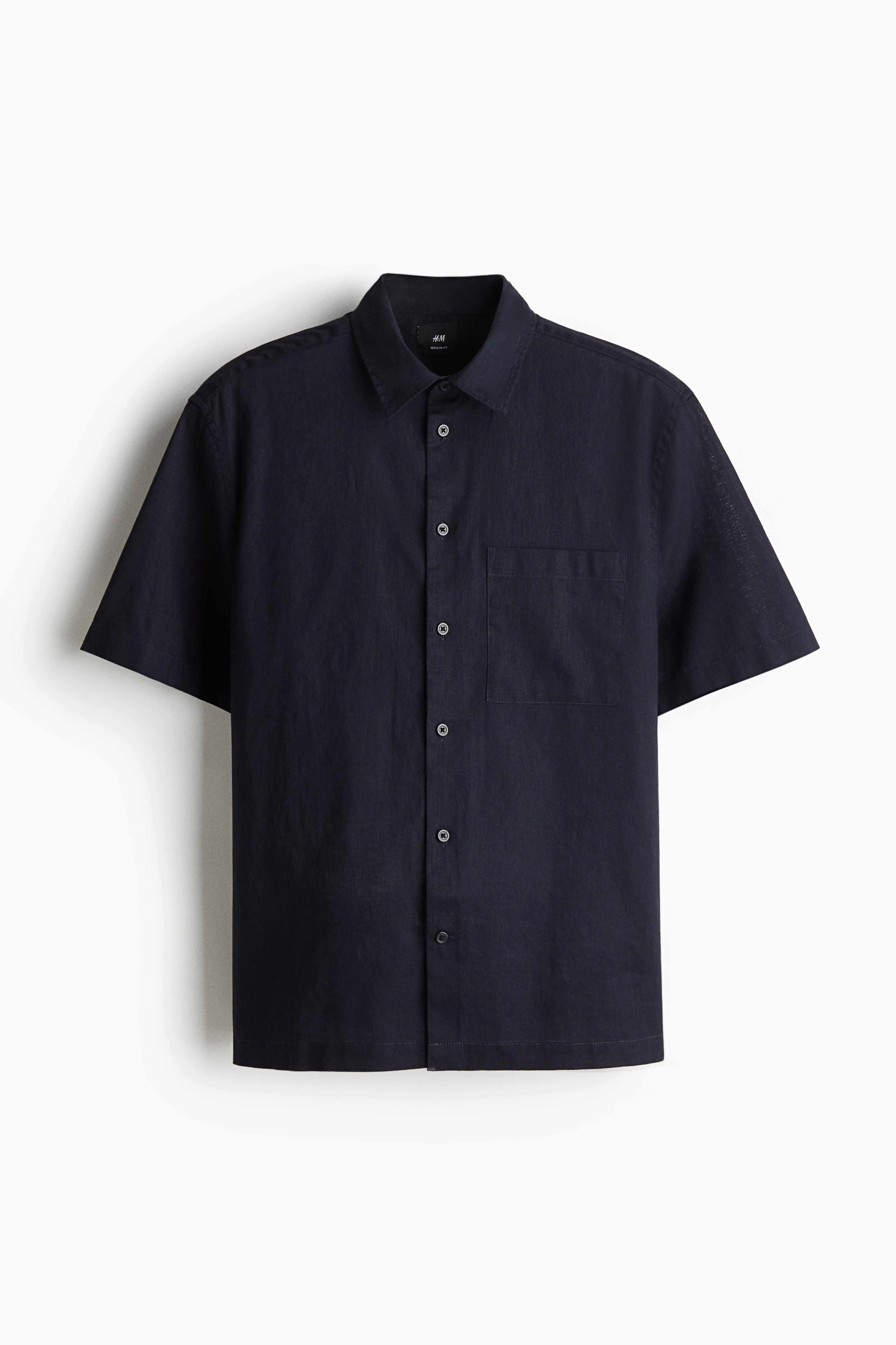 Regular-Fit Short-Sleeved Linen-Blend Shirt Product Image