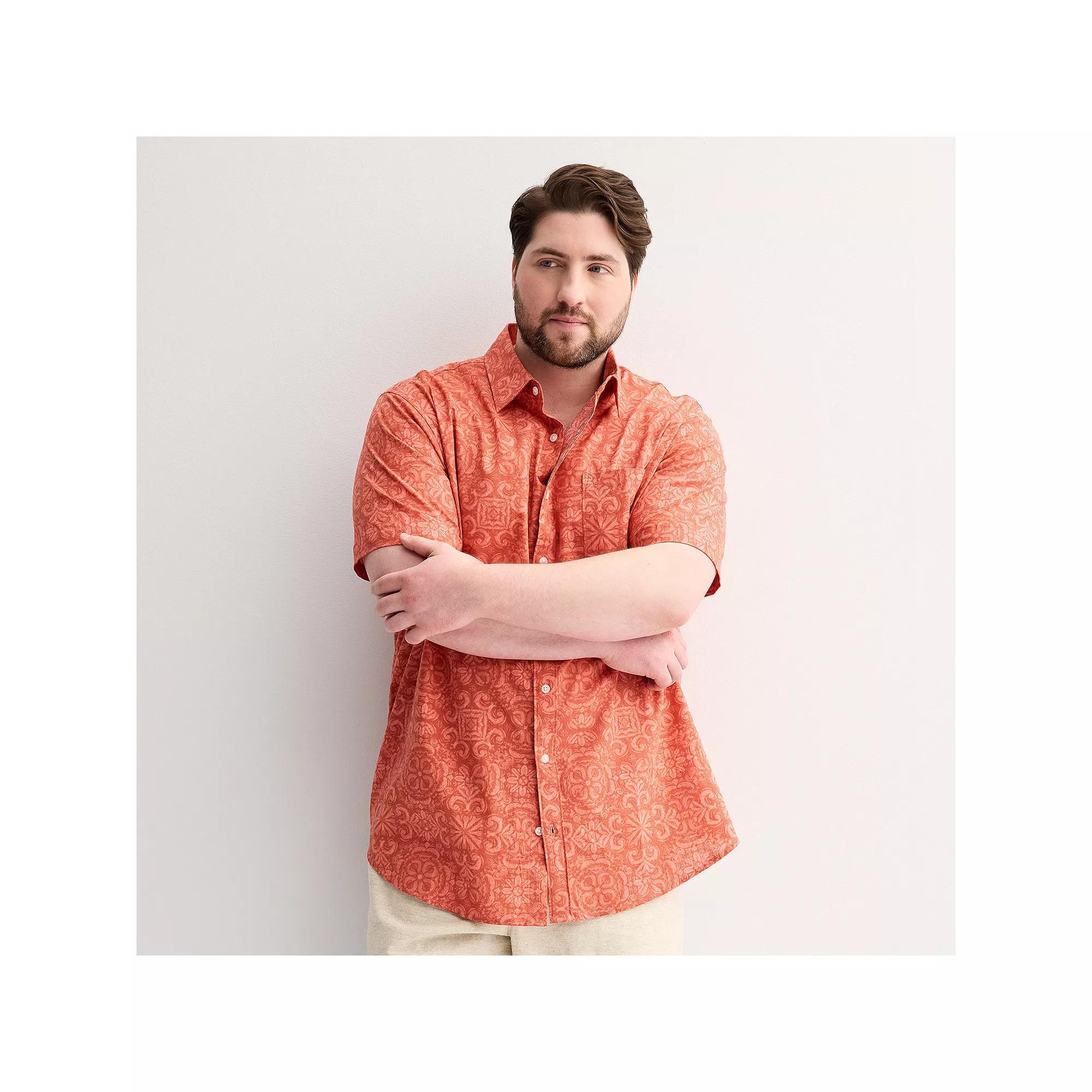 Big & Tall Sonoma Goods For Life® Short Sleeve Perfect Length Linen Shirt, Men's, Size: 5XB, Amber Tile Product Image