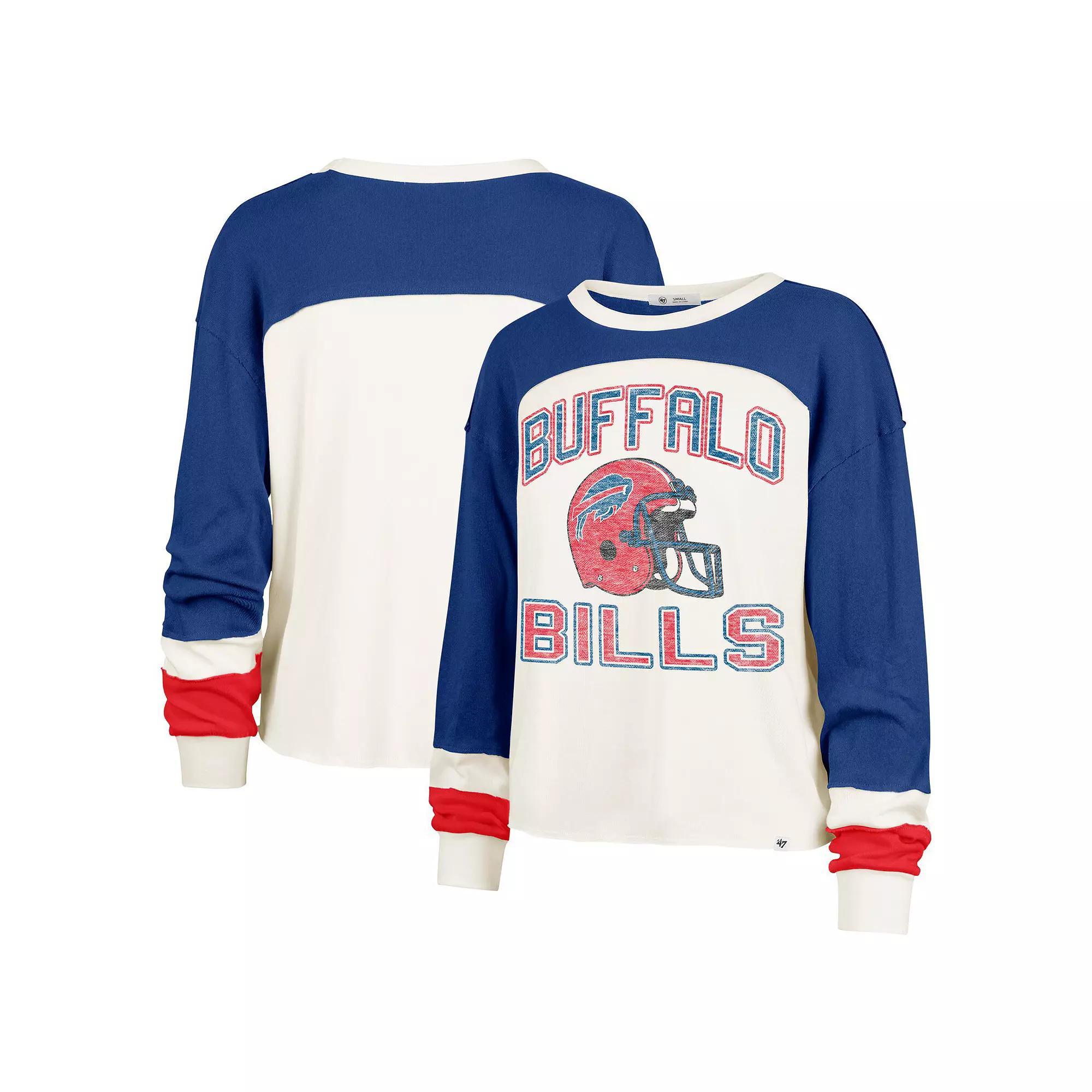 Women's '47 Cream Buffalo Bills Double Header Curve Raglan Long Sleeve Crop Top, Size: XL, Beige Product Image