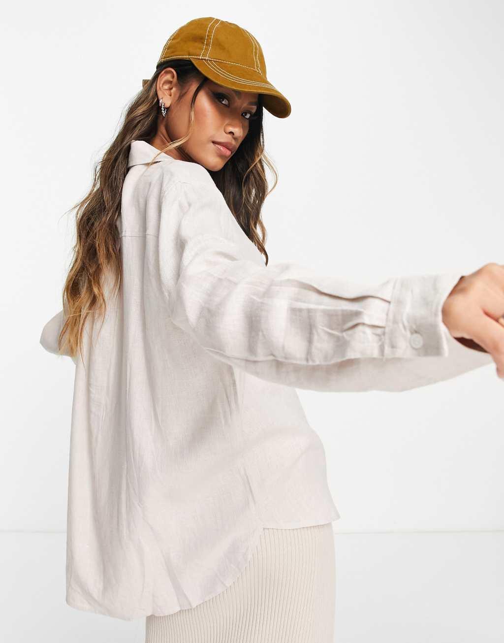 Only linen oversized shirt in beige - part of a set  Product Image