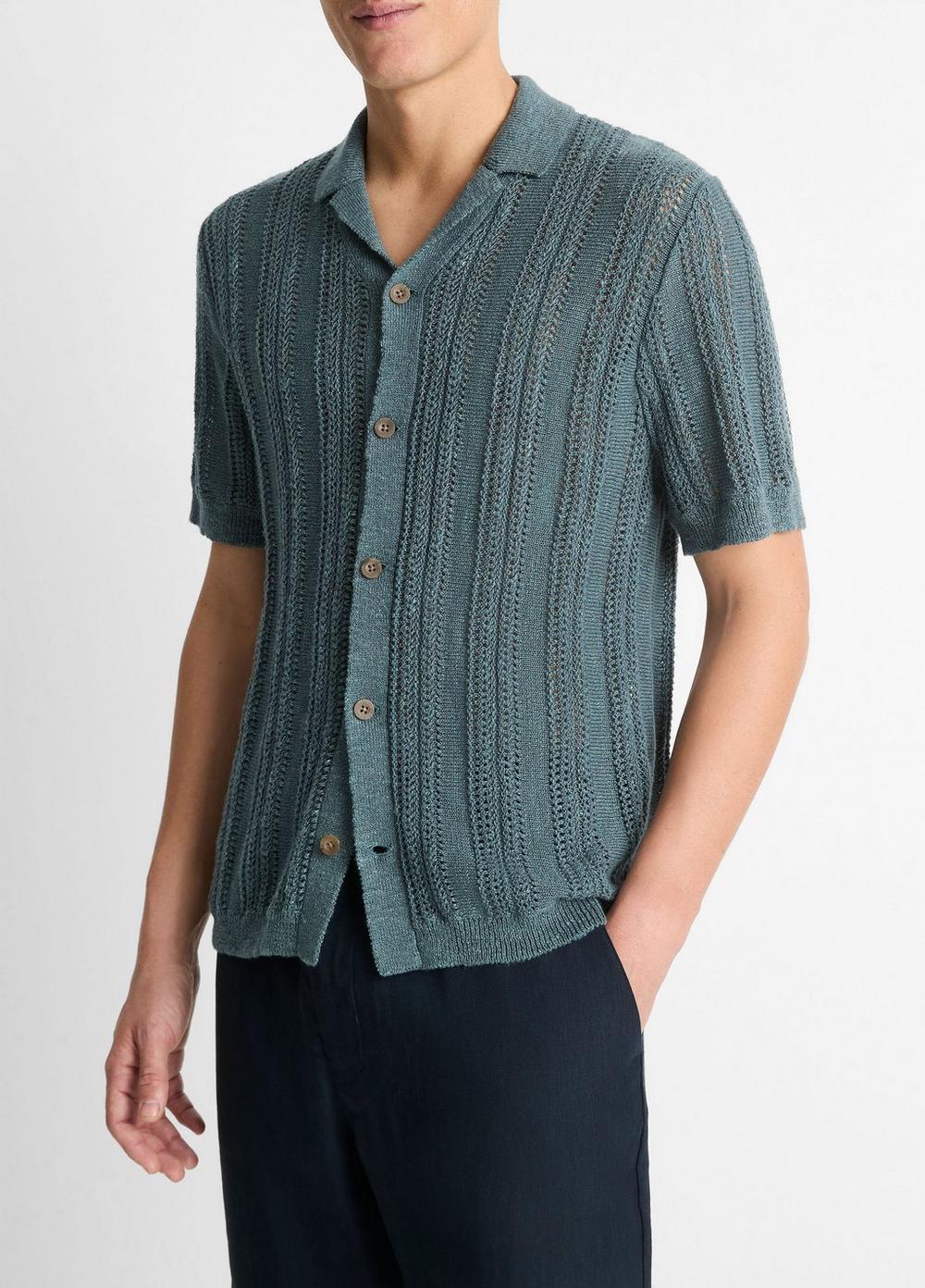 Cotton & Linen-Blend Crochet Cabana Shirt Product Image