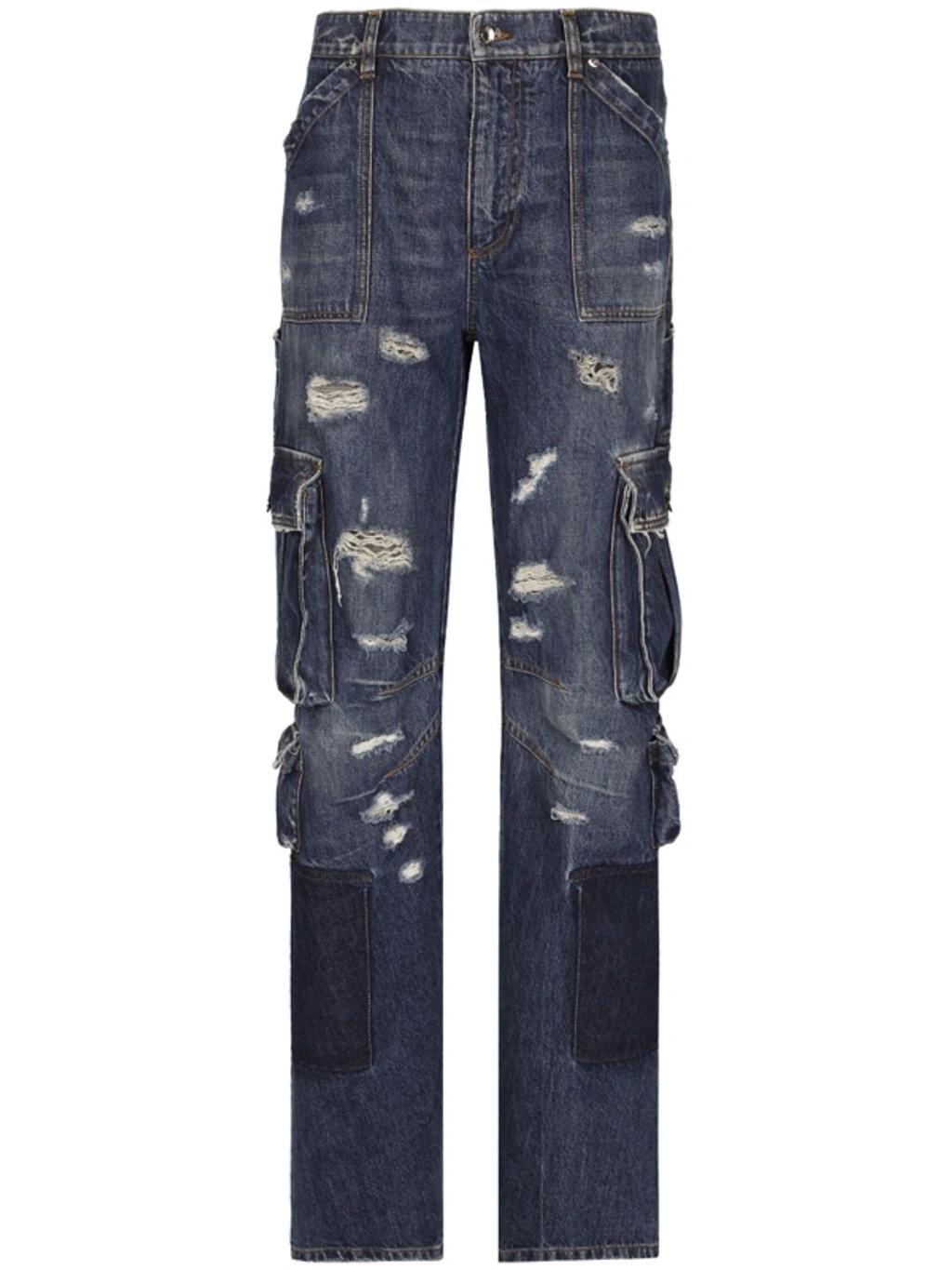 DOLCE & GABBANA Used Effect Cargo Jeans Blue Product Image